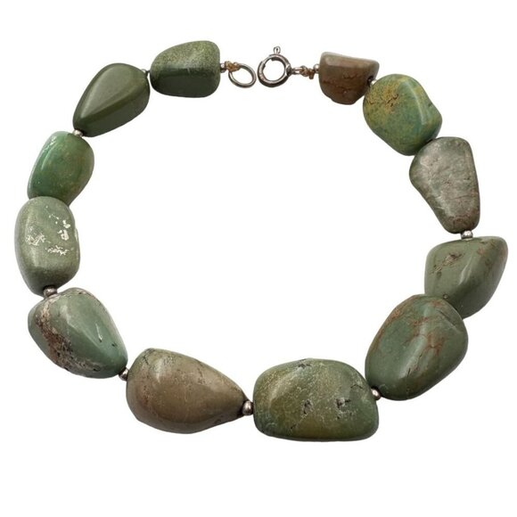 Sterling Silver Womans Bracelet Green Turquoise Nugget Southwest Unique Gift - Picture 2 of 2